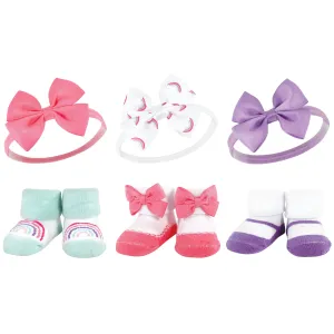 Hudson Baby Headband and Socks Giftset, Purple Rainbow