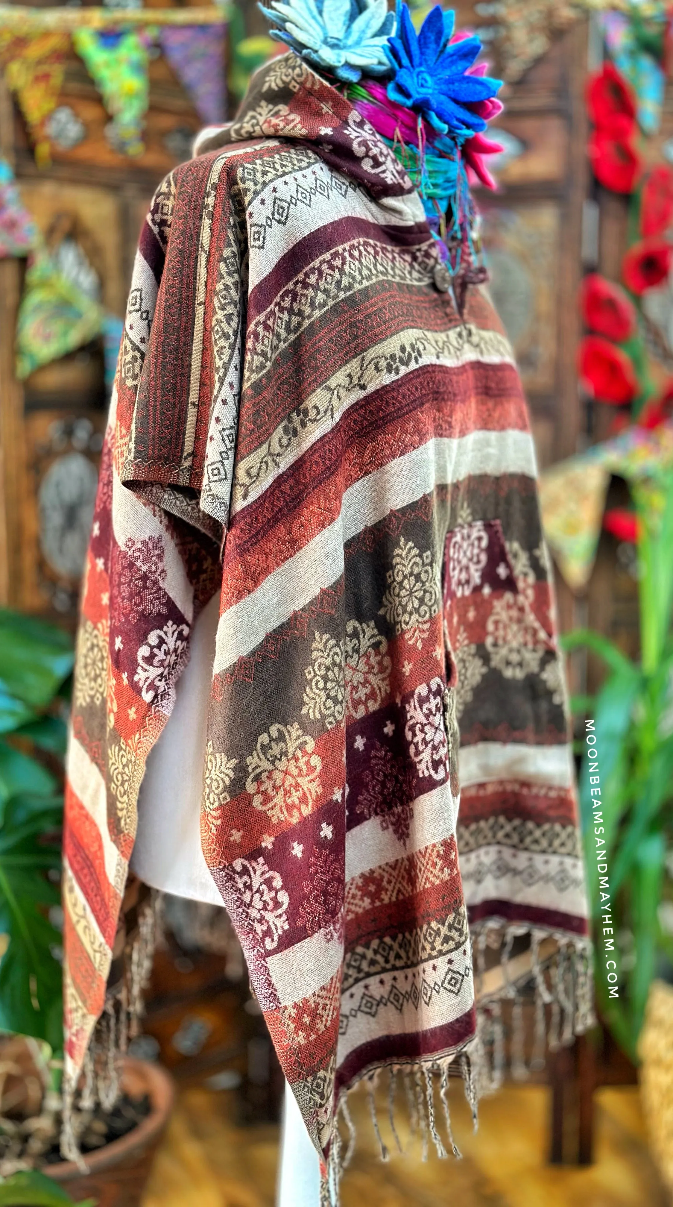 INDIAN SPICE FRINGED PONCHO - FREE SIZE