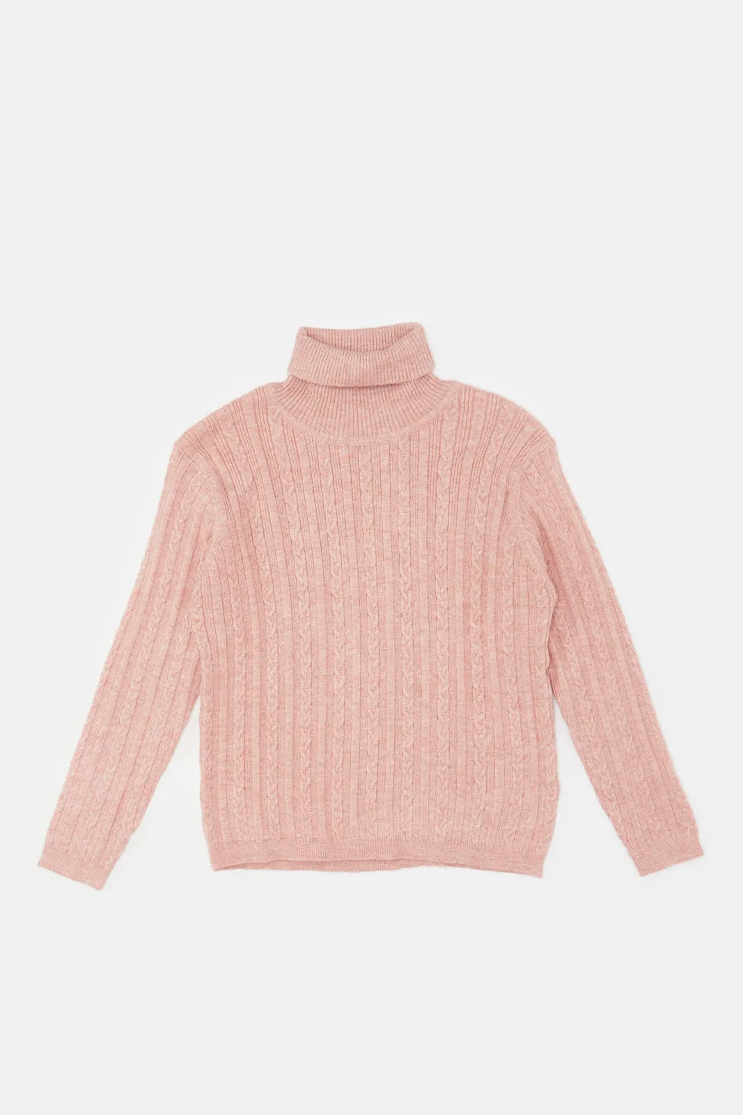 Infant Girls Pink Knitted High Neck Pullover