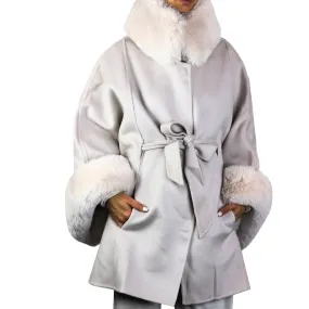 Ivory Hooded Poncho with Plush Faux Fur Trim - 100% Wool Fabrication, One Size Fits All (44x32in)