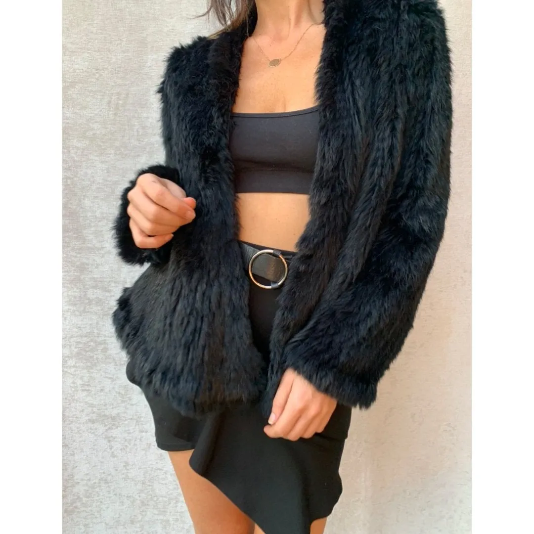 JANE Black Long Sleeve Classic Fur Jacket