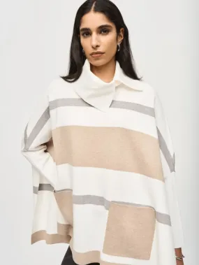 Joseph Ribkoff Striped Jacquard Sweater Knit Poncho 243951 Col 4304