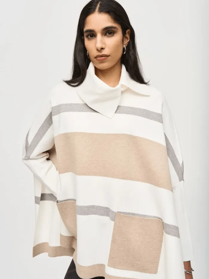 Joseph Ribkoff Striped Jacquard Sweater Knit Poncho 243951 Col 4304