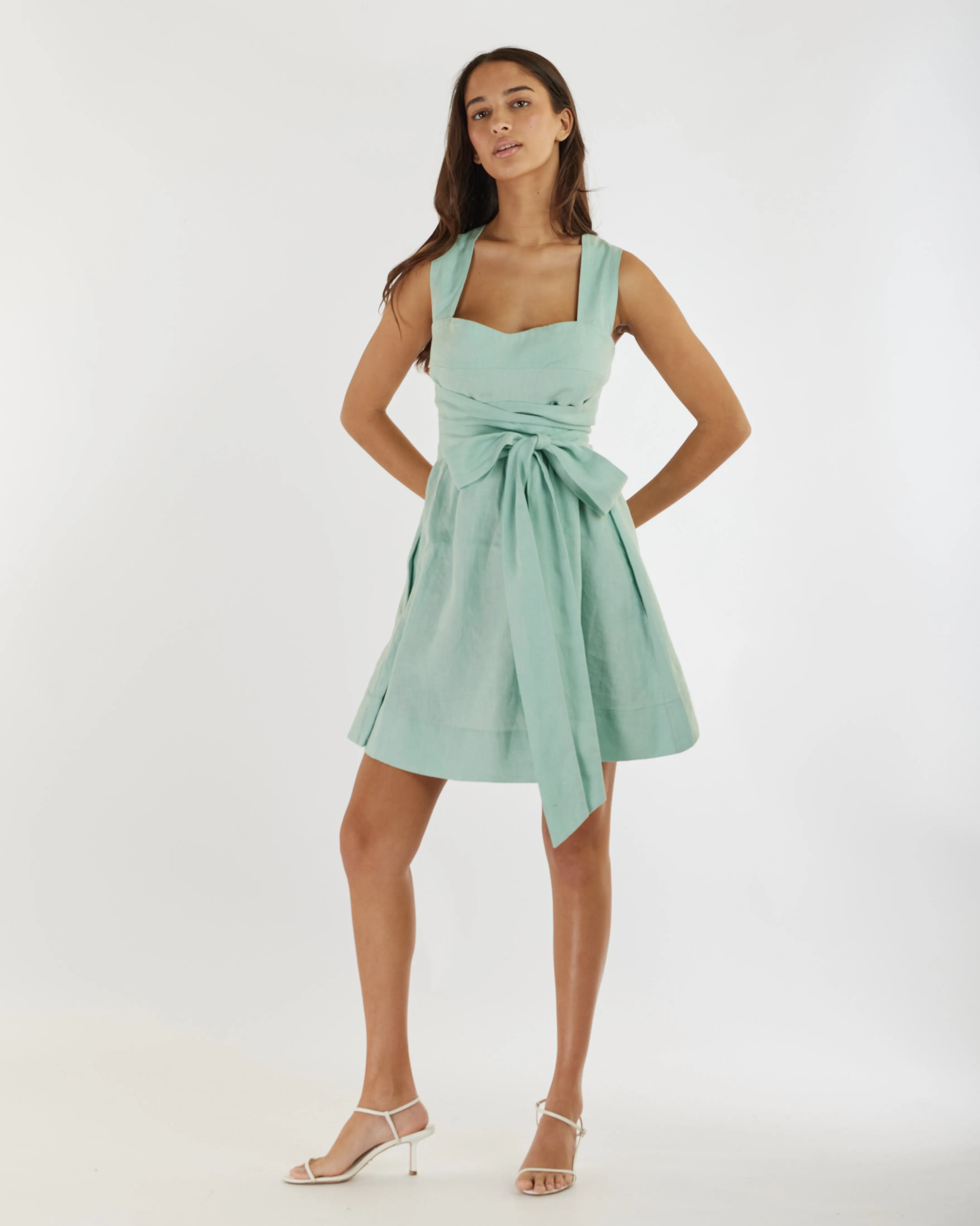 Juliette Linen Mini Dress - Seafoam