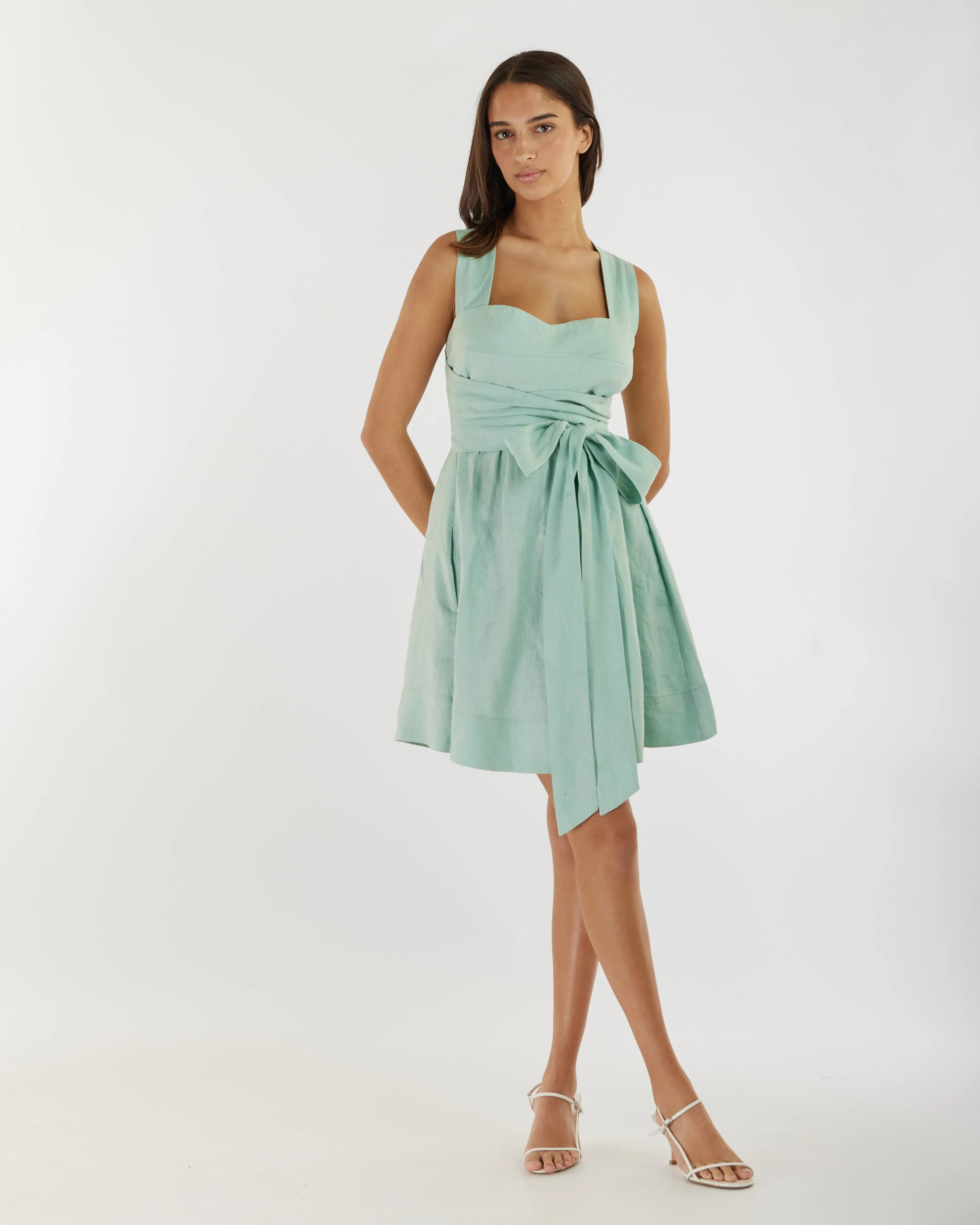 Juliette Linen Mini Dress - Seafoam