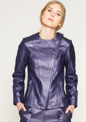 Kelsie - Metallic croc finish wrap front jacket