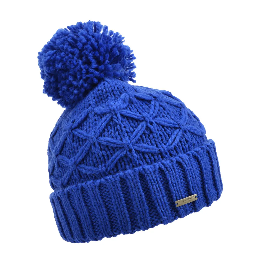 Knit Beanie Turn-Up With Yarn Pompon In Cable Structure