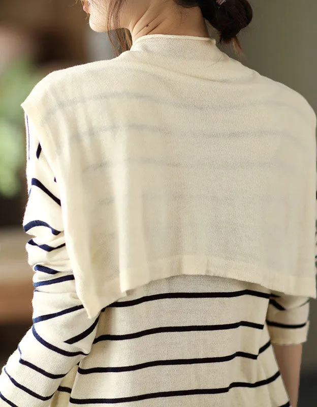 Knit Striped Pullover Loose Long Sleeve Shawl Shirt