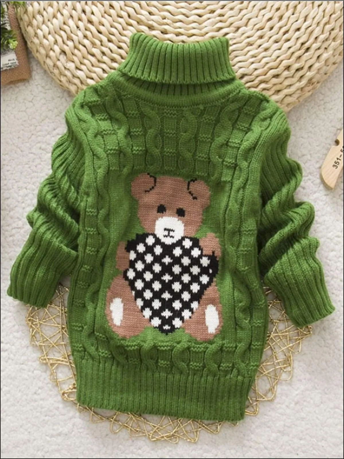 Knitted Bear Turtleneck Sweater