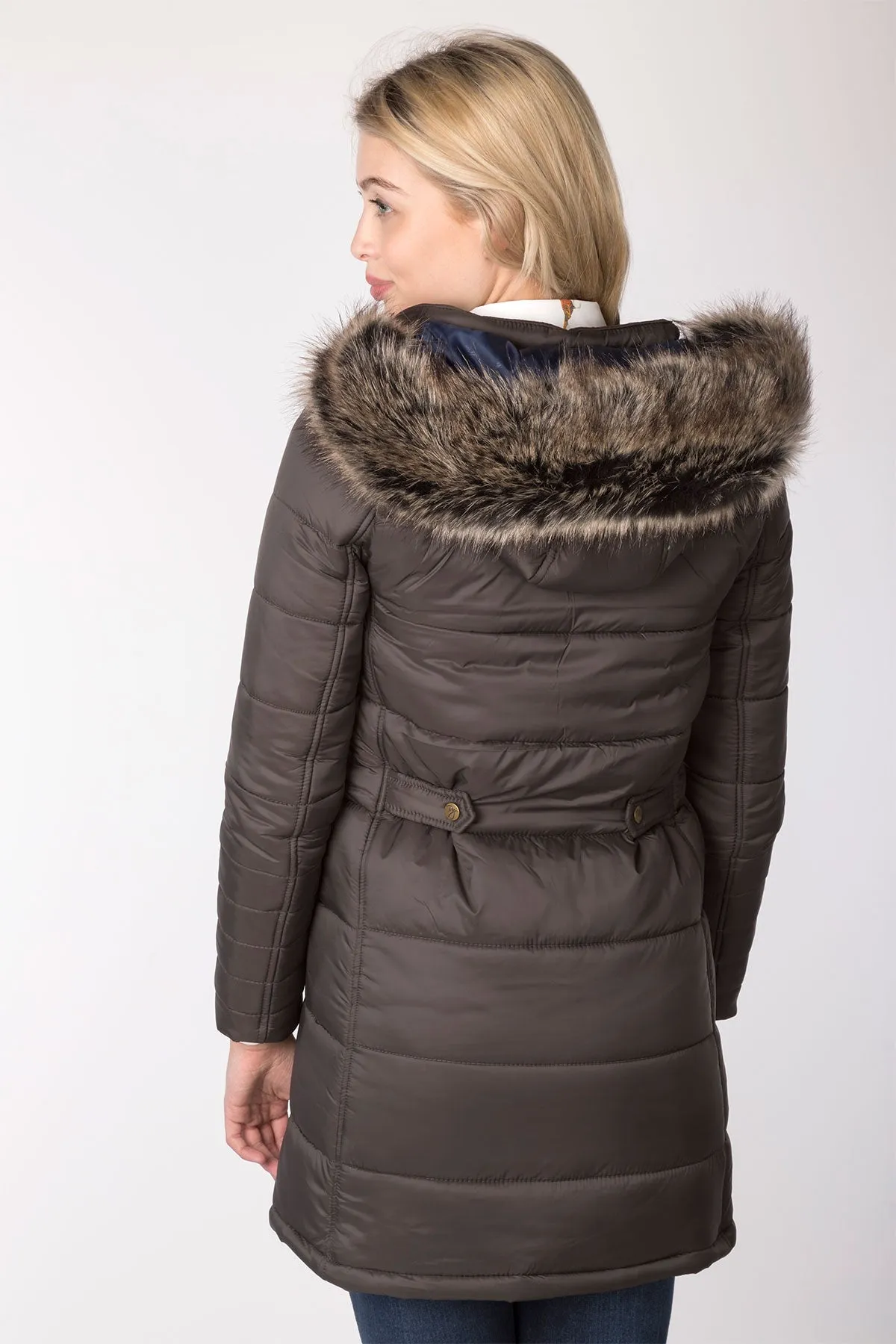 Ladies Long Fur Trim Coat - Arram