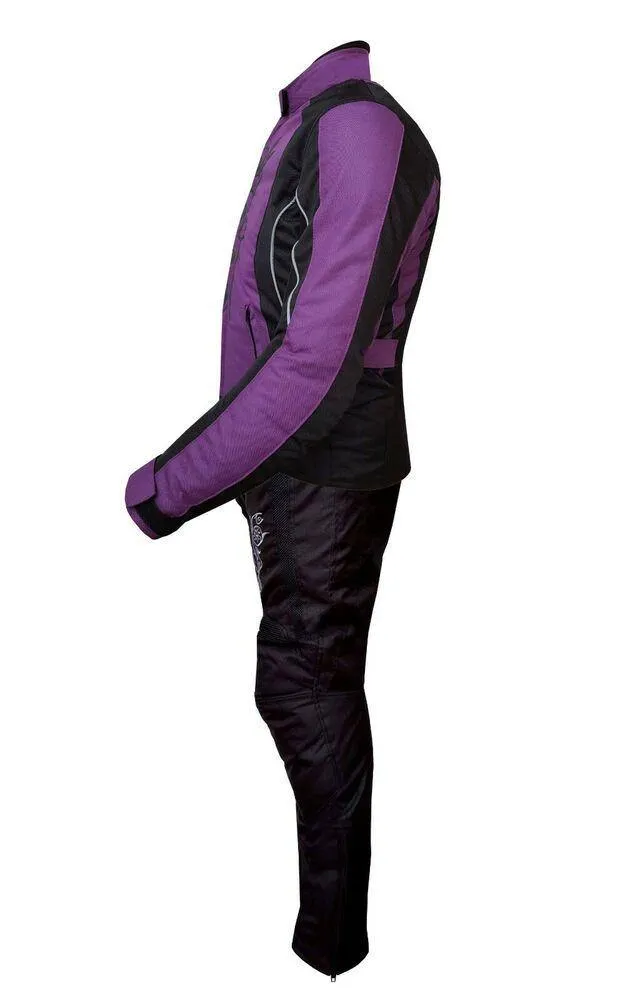 Ladies Motorcycle Suit Waterproof CE Armoured Motorbike Jacket Trouser Set- Purple