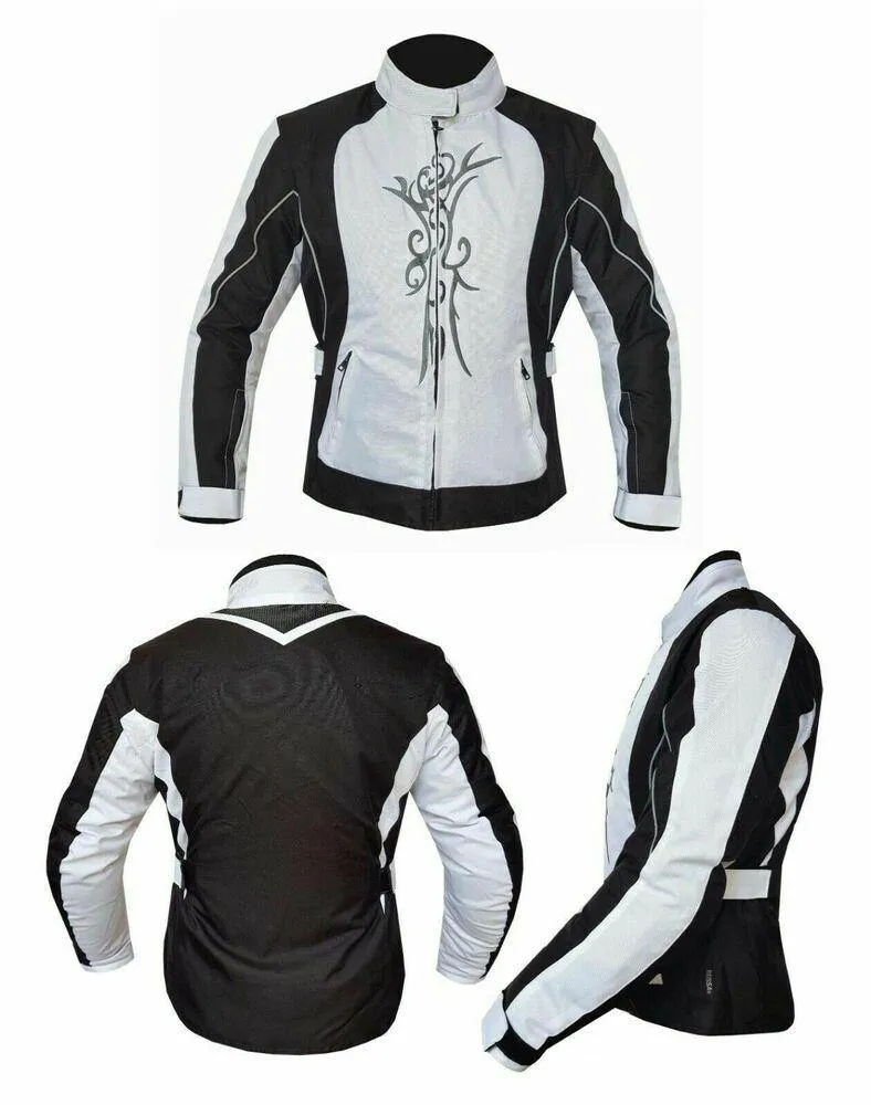 Ladies Motorcycle Suit Waterproof CE Armoured Motorbike Jacket Trouser Set White