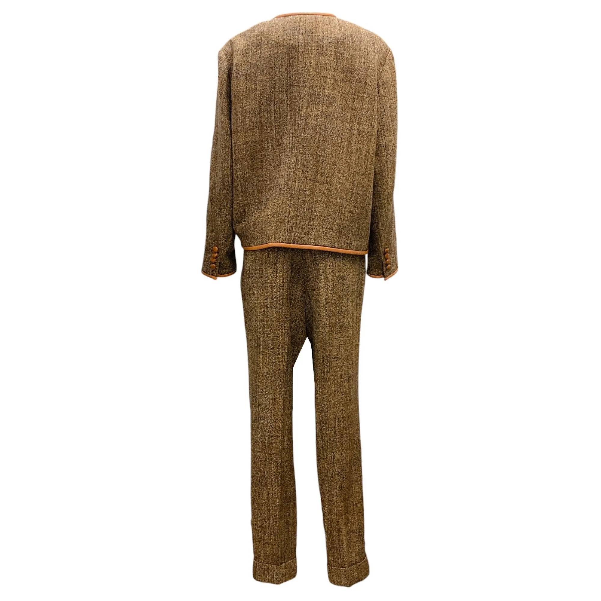 Lafayette 148 New York Brown Leather Trimmed Tweed Suit Set