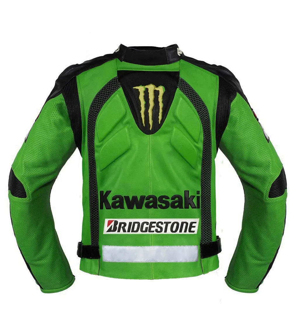 Last units! Green Motorcycle Racing Leather Jacket (without a hump)