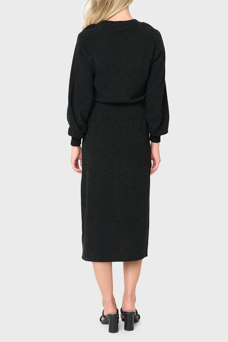 Long Sleeve V-Neck Midi Sweater Dress