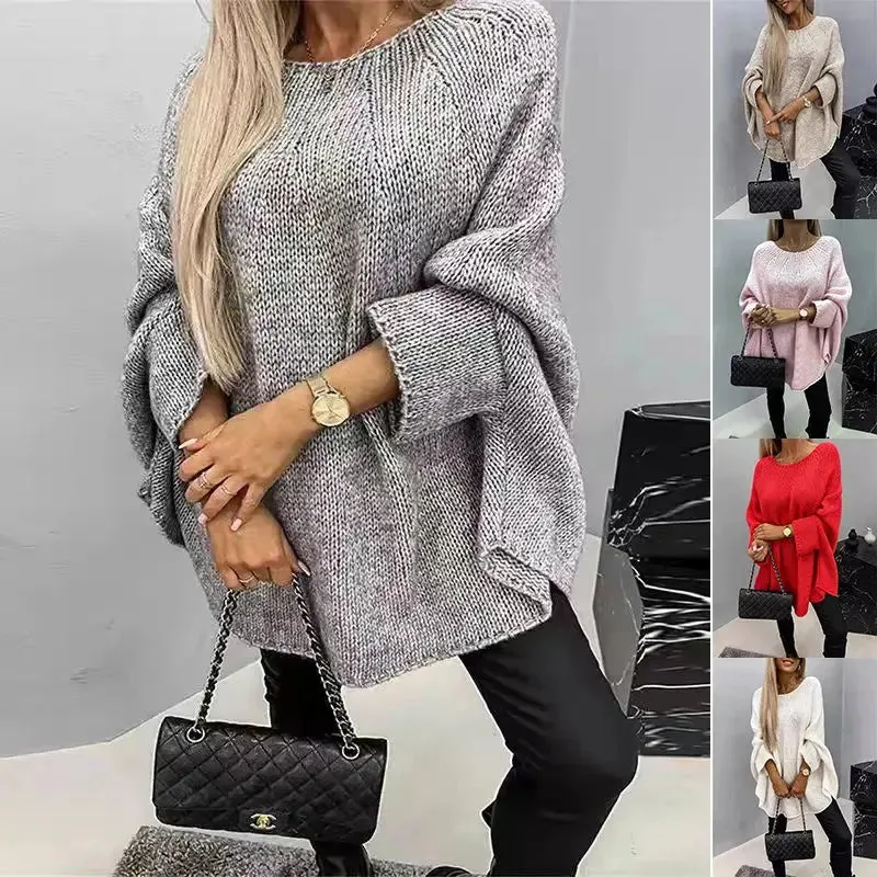 Loose Batwing Sleeve Pullover Shawl Sweater