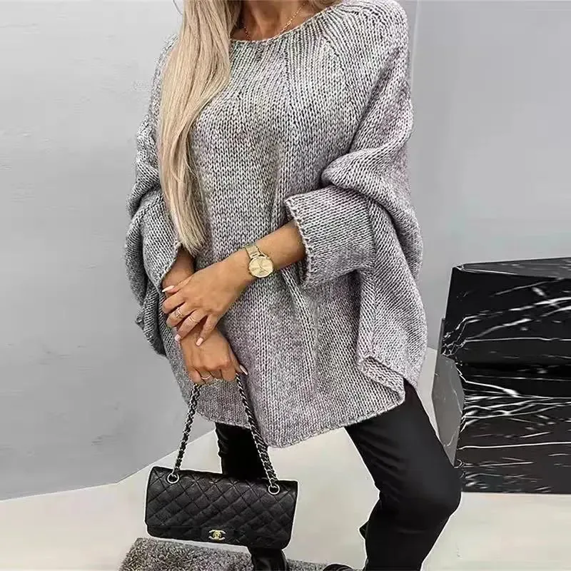 Loose Batwing Sleeve Pullover Shawl Sweater