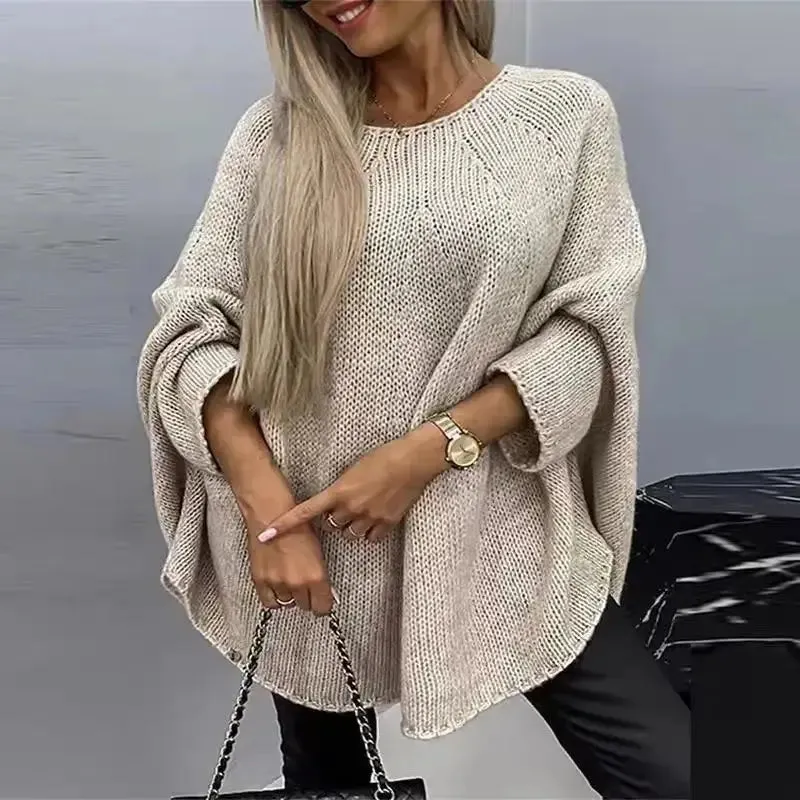 Loose Batwing Sleeve Pullover Shawl Sweater