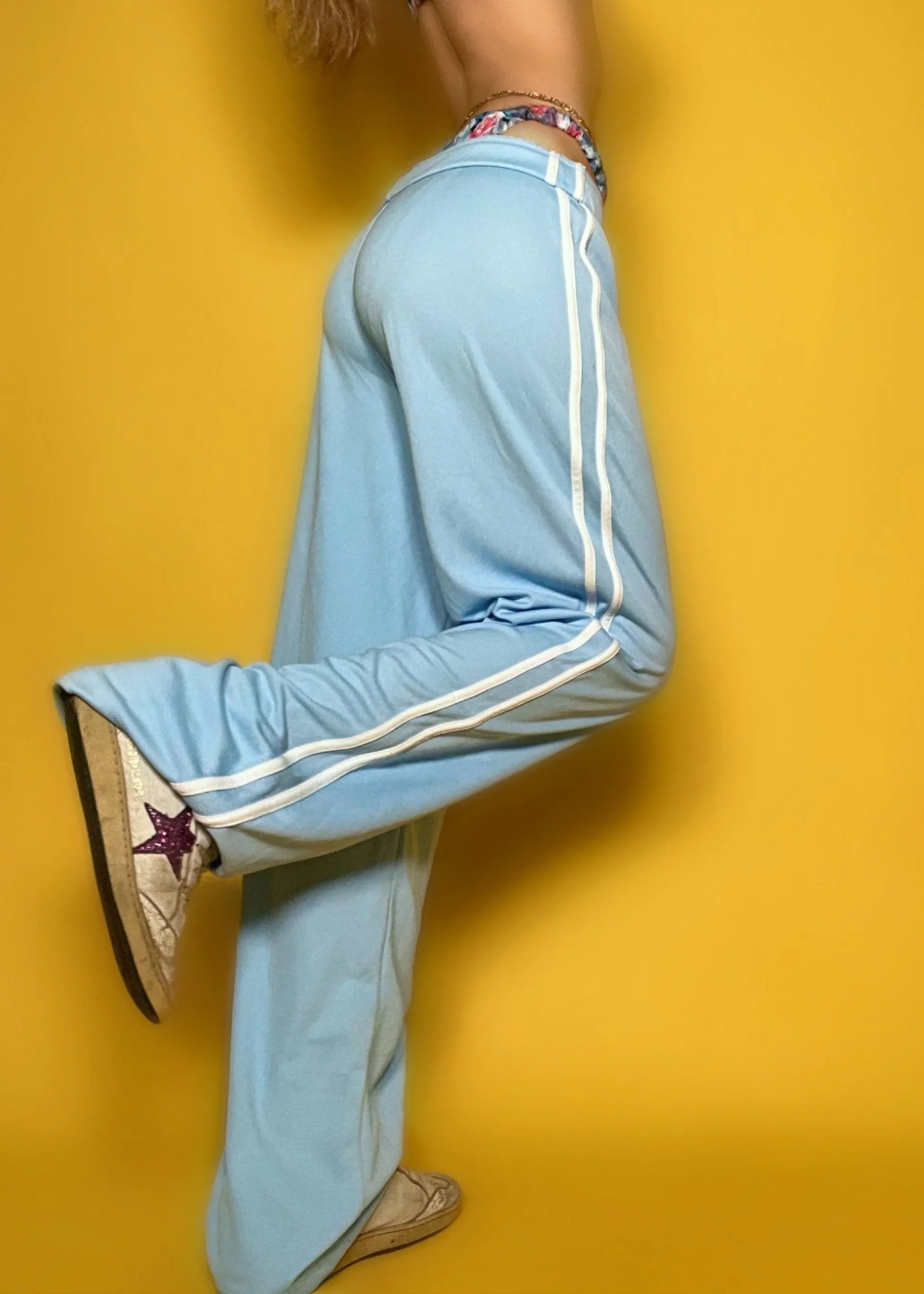 Low Rise Baggy Sporty Lounge Pant | Adjustable Drawcord Periwinkle Athletic Stripe Y2K Sweats