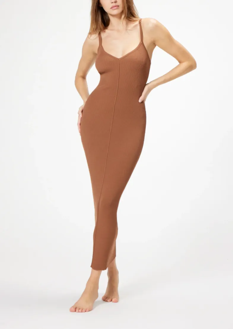 Lucie Rib Dress - Brown