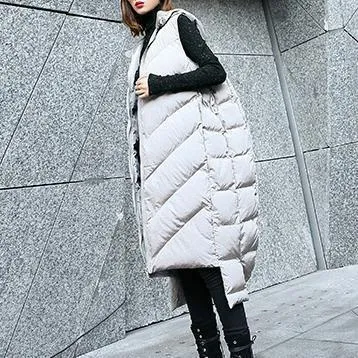 Luxury gray down jacket casual hooded zippered quilted coat women Sleeveless outwear