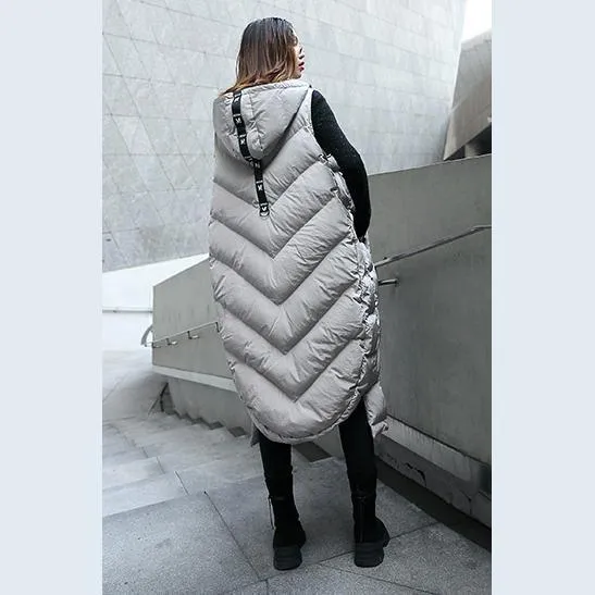 Luxury gray down jacket casual hooded zippered quilted coat women Sleeveless outwear