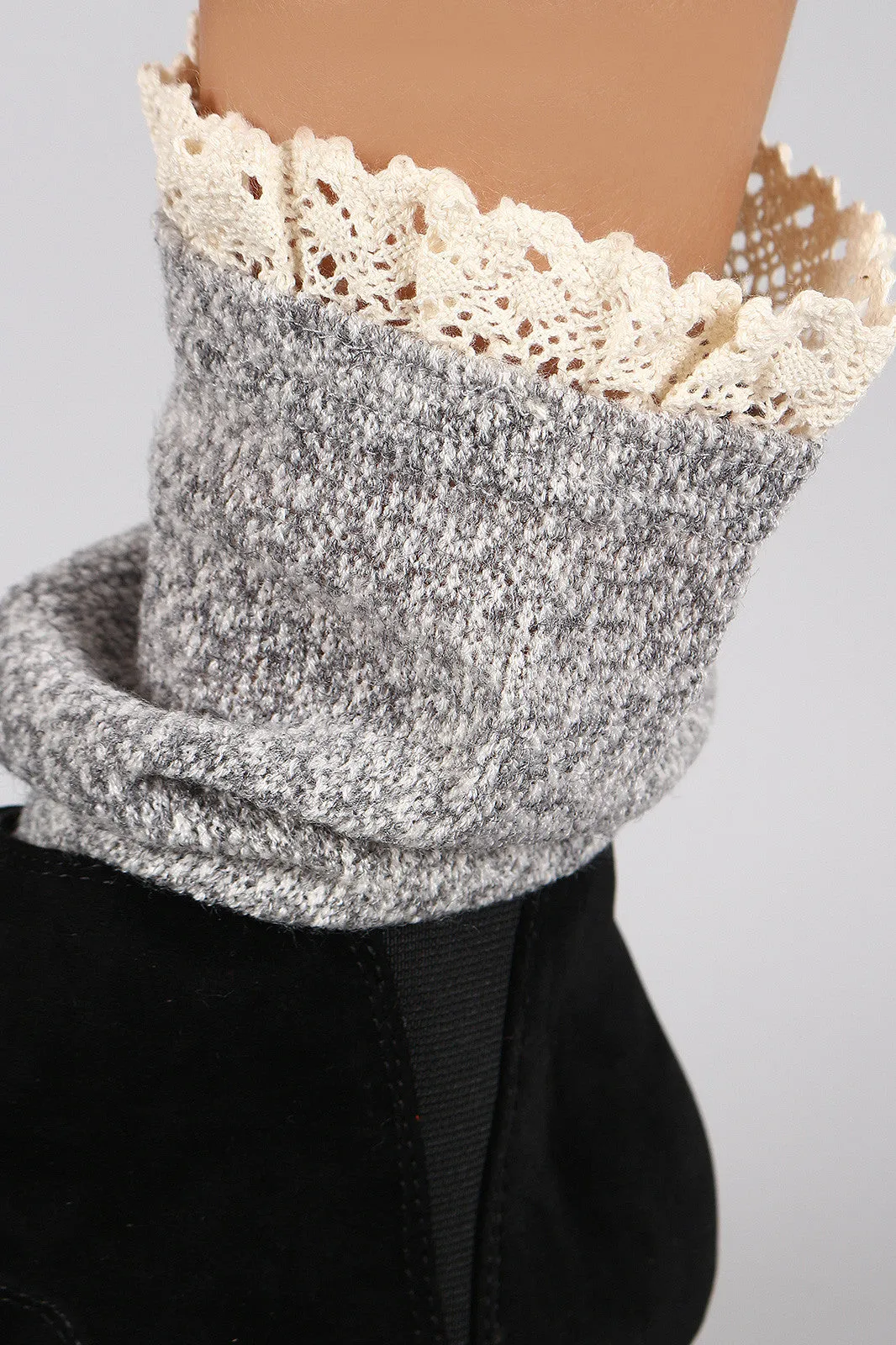 Marled Knit Crochet Trim Leg Warmers