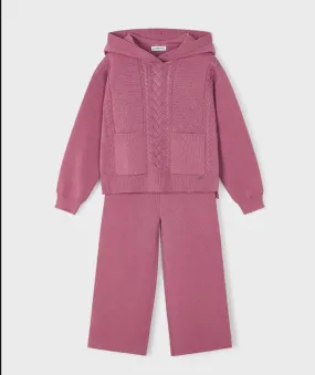 Mayoral Girls Orchid Knit Hooded Sweater and Pants Set