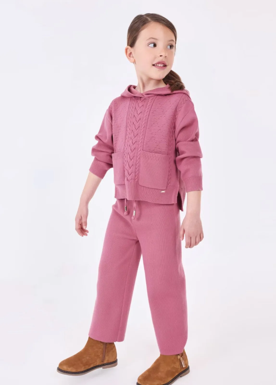 Mayoral Girls Orchid Knit Hooded Sweater and Pants Set