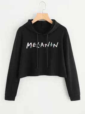 Melanin print pullover crop hoodie sweatshirt