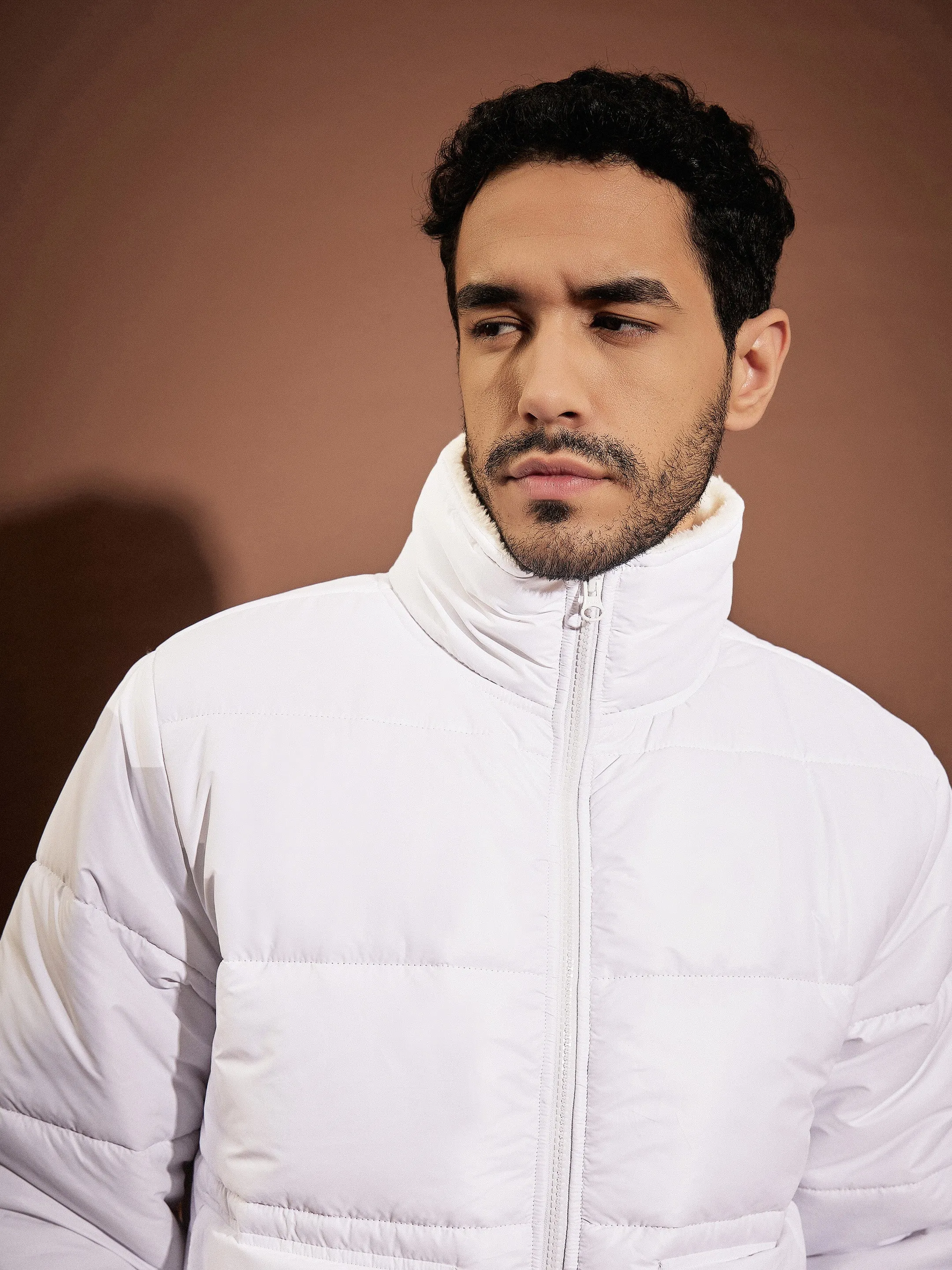 Men White Front Pocket Puffer jacket