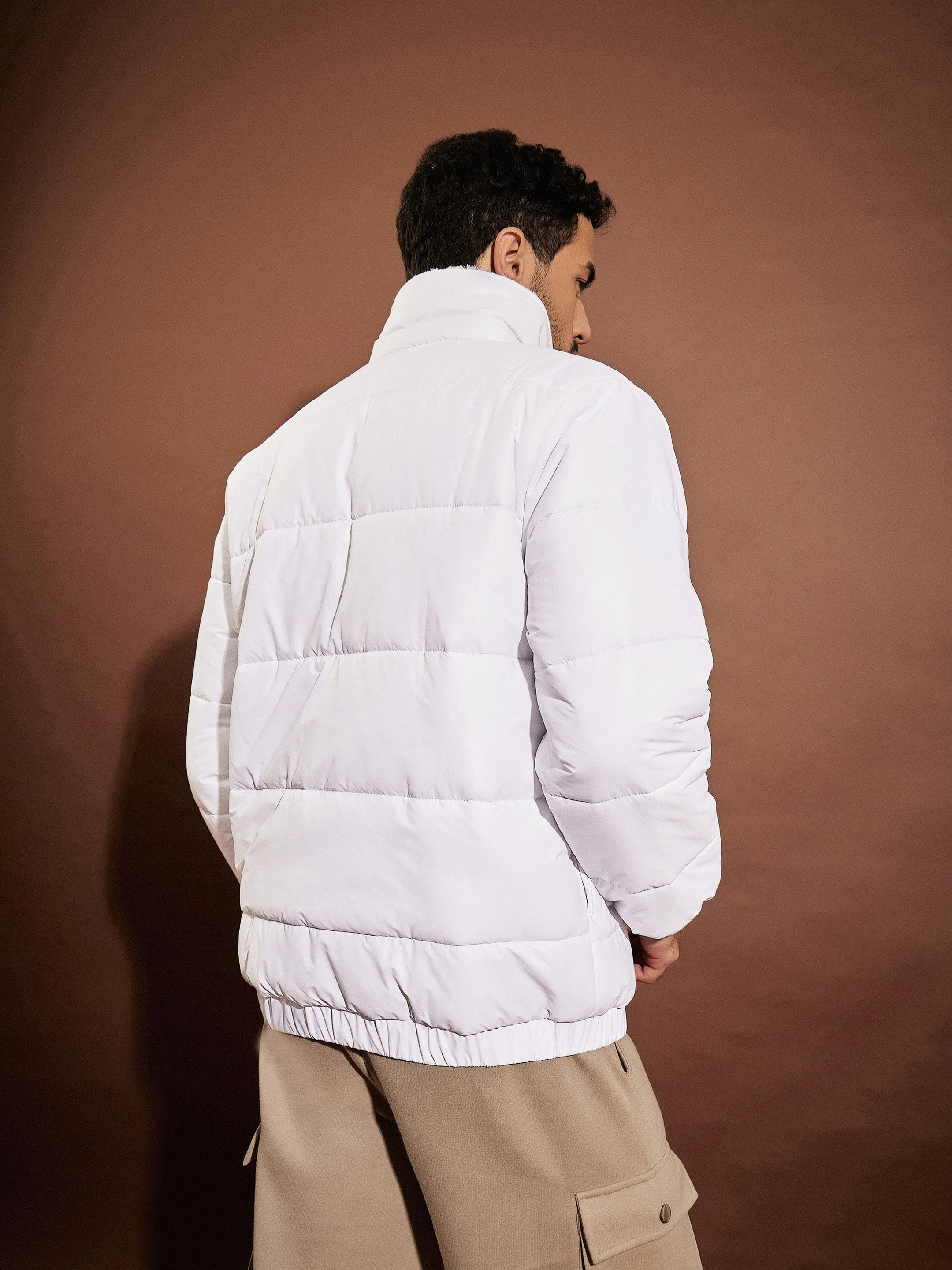 Men White Front Pocket Puffer jacket