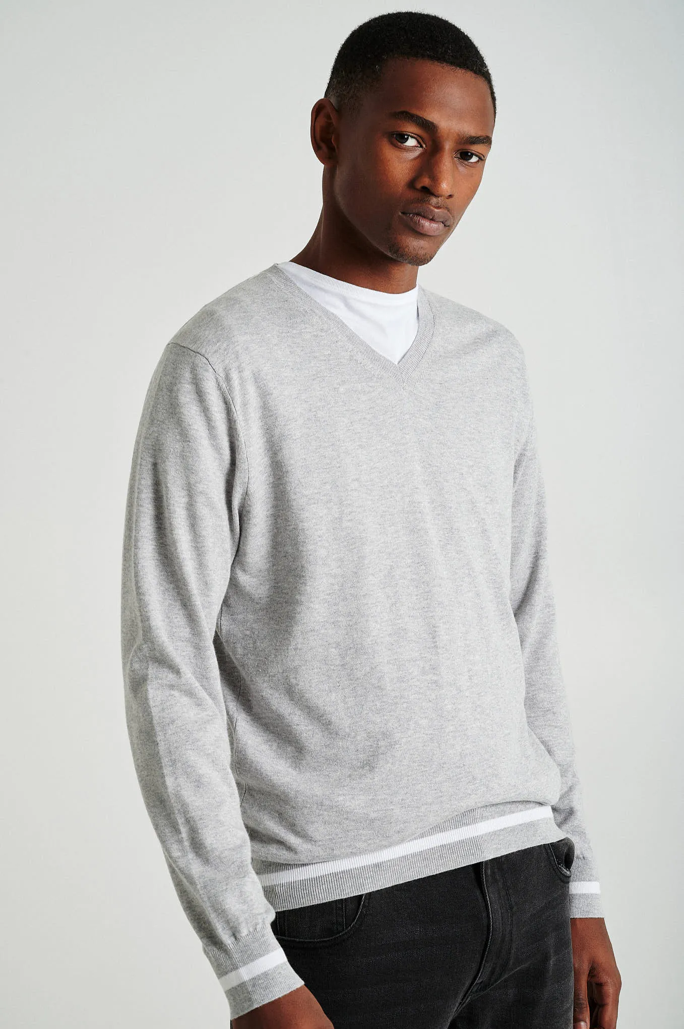 Men's long sleeve V neck Coolmax blend sweater