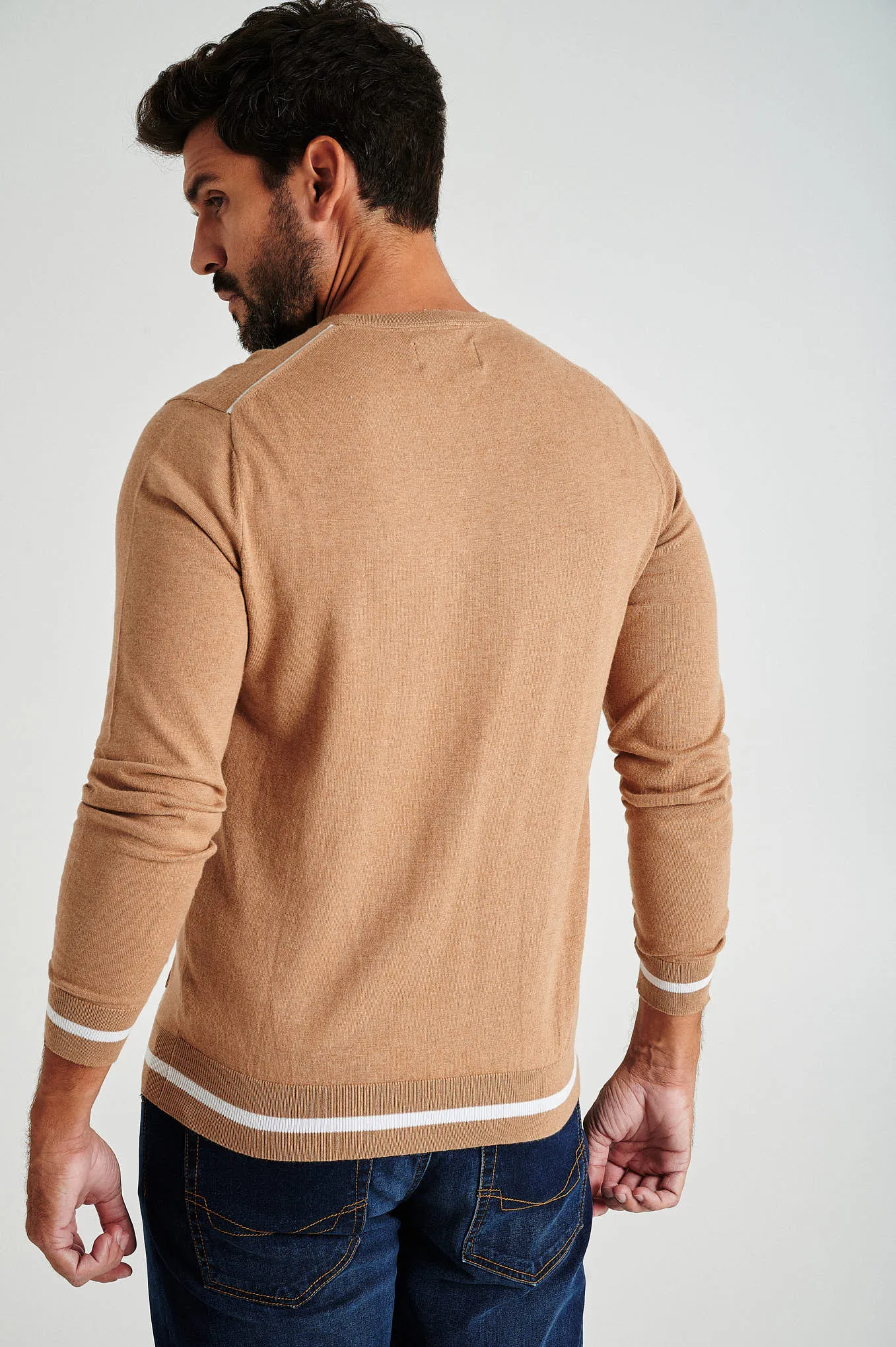 Men's long sleeve V neck Coolmax blend sweater