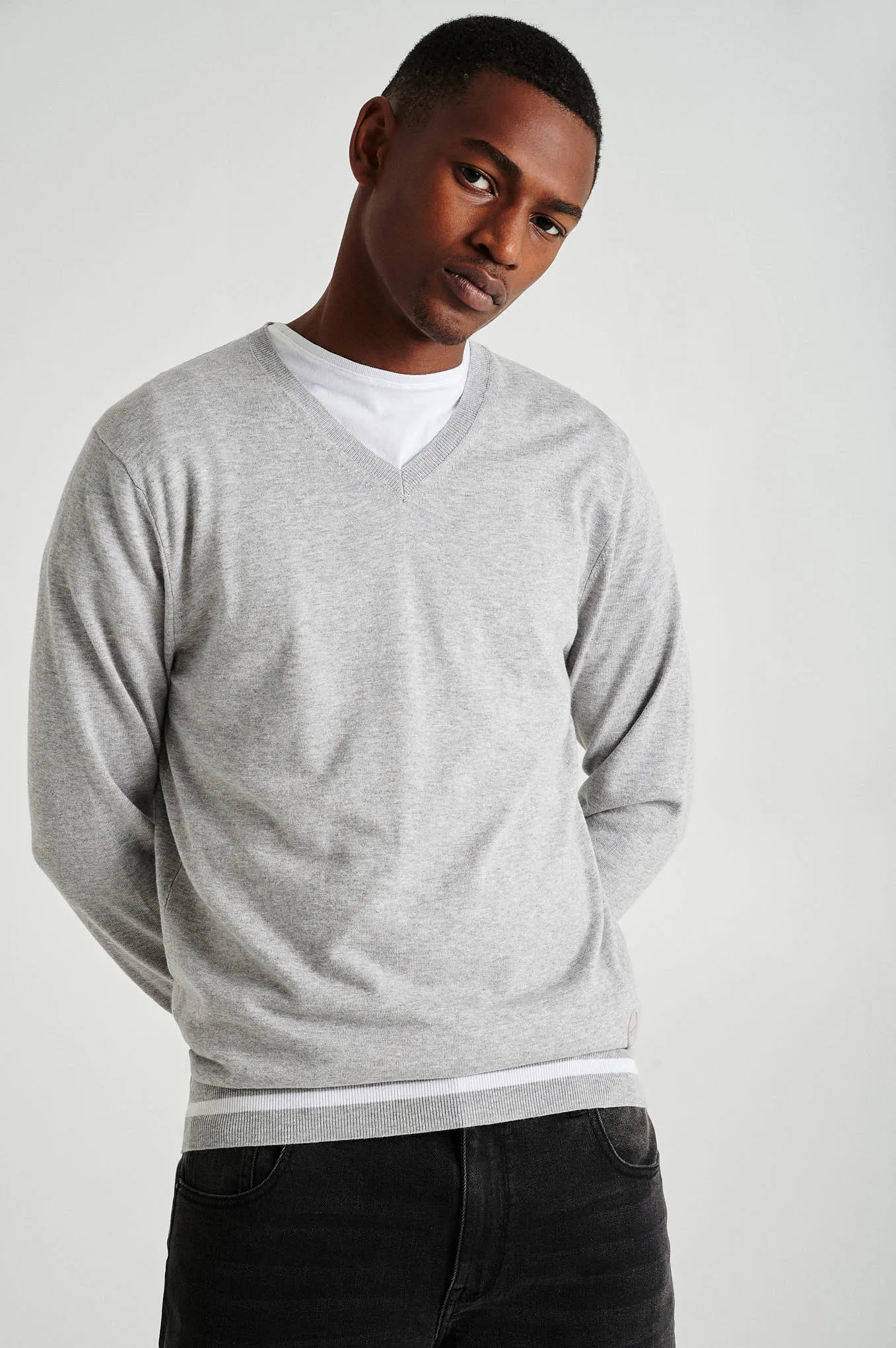 Men's long sleeve V neck Coolmax blend sweater