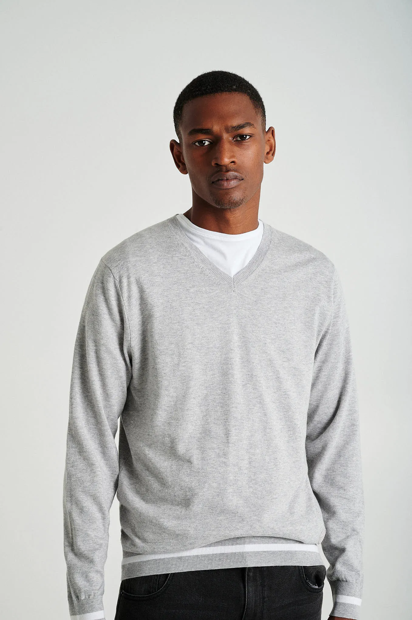 Men's long sleeve V neck Coolmax blend sweater