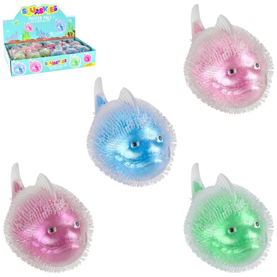 Metallic 6 inches Squeeze Puffer Fish with Glitter Kids Toy - Random Color Pick (1Pcs)