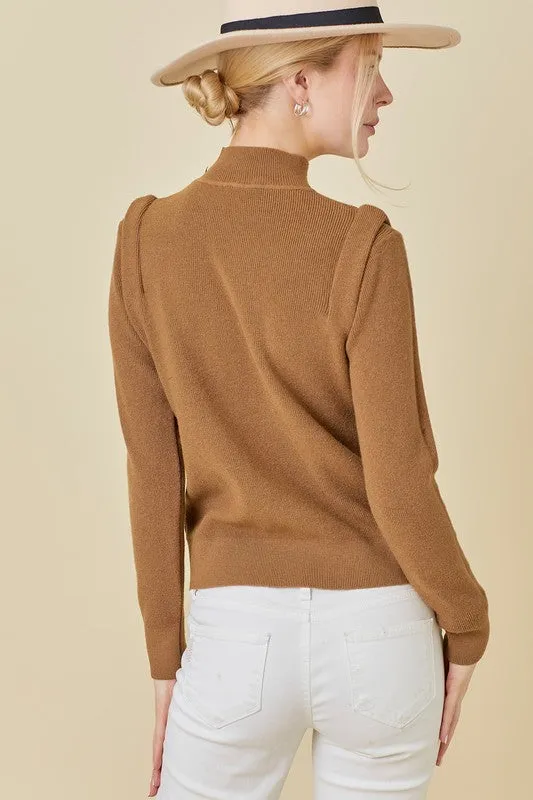 Mocha Shoulder Button Long Sleeve Sweater