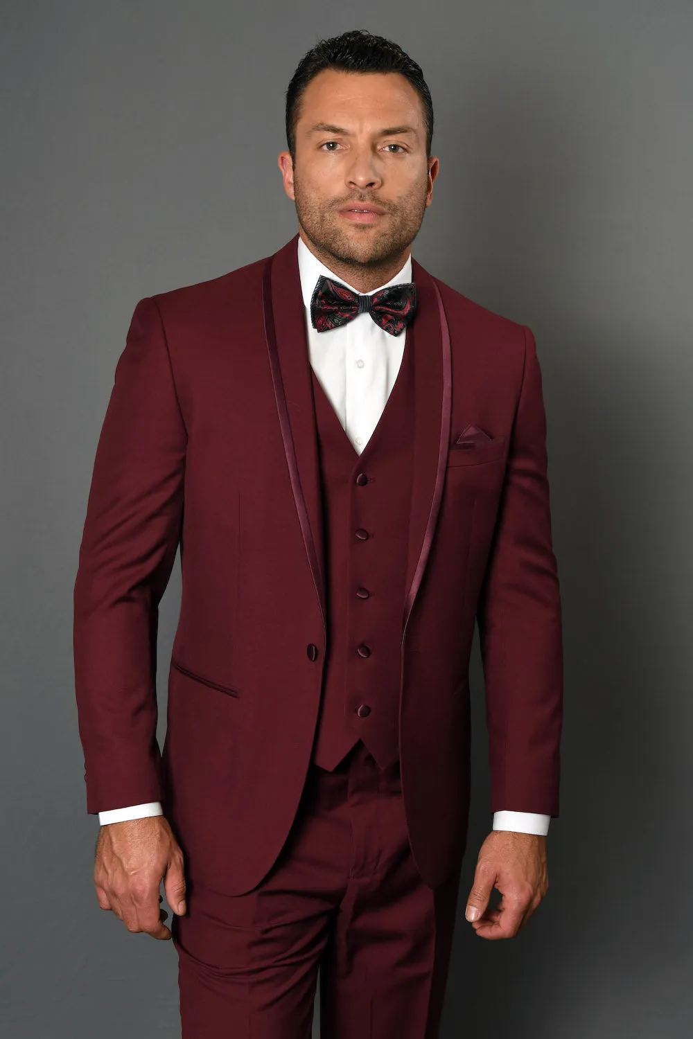 Monotone Moderno  3pc Italian Suit Set - Burgundy