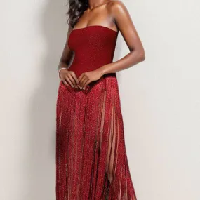 Montie Strapless Tassle Hem Midi Dress