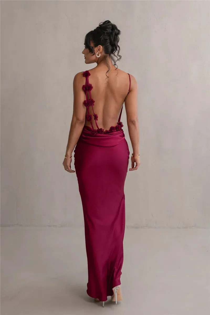 Mozision Floral Draped Backless Maxi Long Dress For Women Fashion Spaghetti Strap Sleeveless Evening Party Dress Elegant