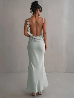 Mozision Floral Draped Backless Maxi Long Dress For Women Fashion Spaghetti Strap Sleeveless Evening Party Dress Elegant