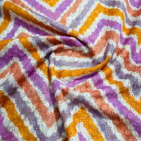 Multicolor Chevron Embroidery Cotton Schiffli Fabric