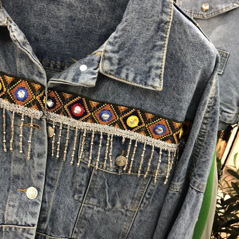 National Wind Embroidery  Old Water-washing and Denim Jacket.