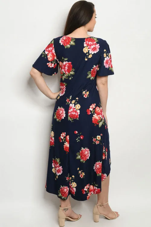 Navy Blue Floral Plus Size Maxi Dress