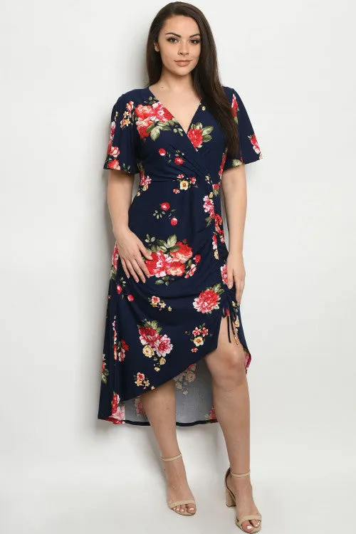 Navy Blue Floral Plus Size Maxi Dress