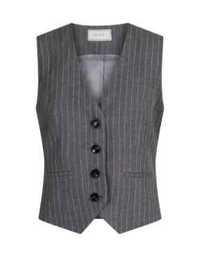 Neo Noir Vendetta Pinstripe Waistcoat Grey Melange