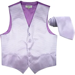 New formal men's tuxedo vest waistcoat & necktie horizontal stripes prom lavender