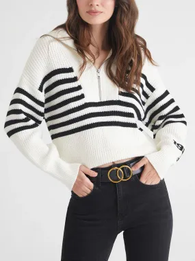 Norah: 100% Cotton 1983 Stripe Half-Zip Sweater