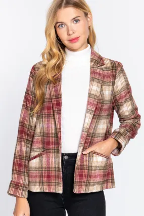 Notched Collar Plaid Jacket - 2 colors